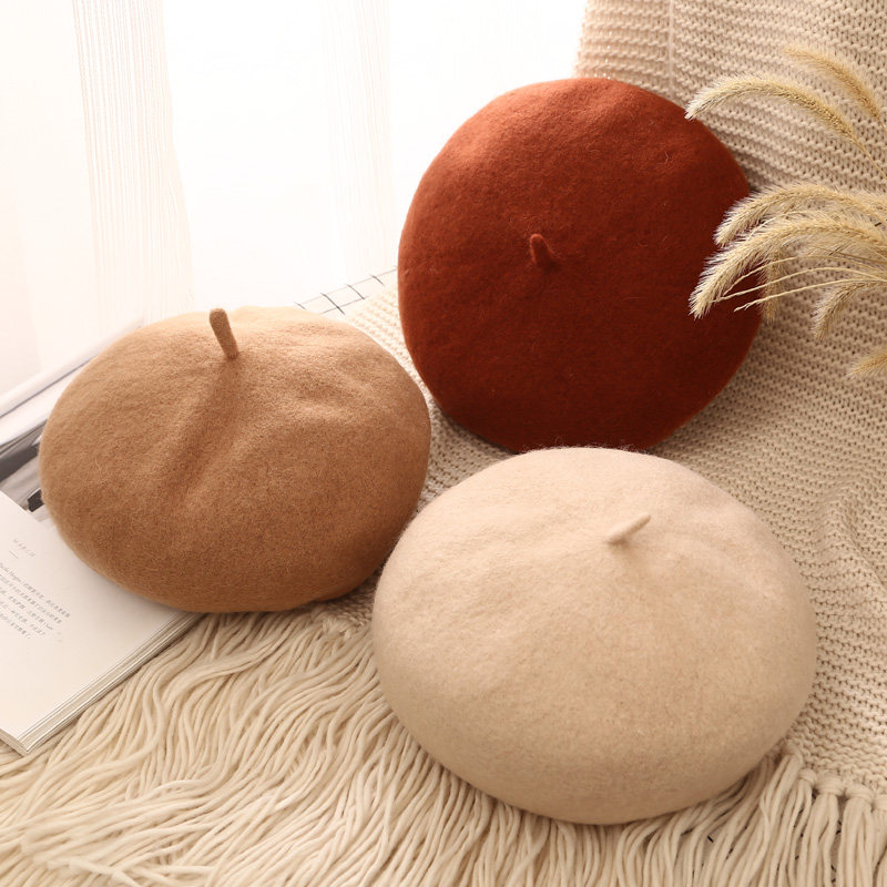 MYMAO berets women's autumn winter Korean version 100 hitch wool hat painter hat hair clip hat knit pumpkin beilei hat