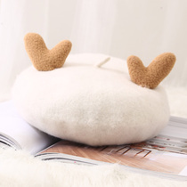 Wool cute cartoon parent-child hat girl pumpkin hat cute hat childrens biscuit hat Christmas antler beret