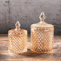 European glass jewelry box Girl heart candy can Pen holder Seasoning can Cotton swab box Makeup brush storage box Storage tank