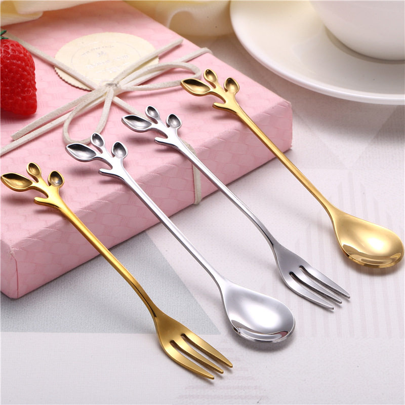 Korean version Creative stainless steel Nordic leaf spoon honey stirring spoon stainless steel sweetened coffee spoon