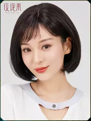 Wig female short hair real hair wig fresh and soft natural wig female fashion girl round face short straight hair wave head