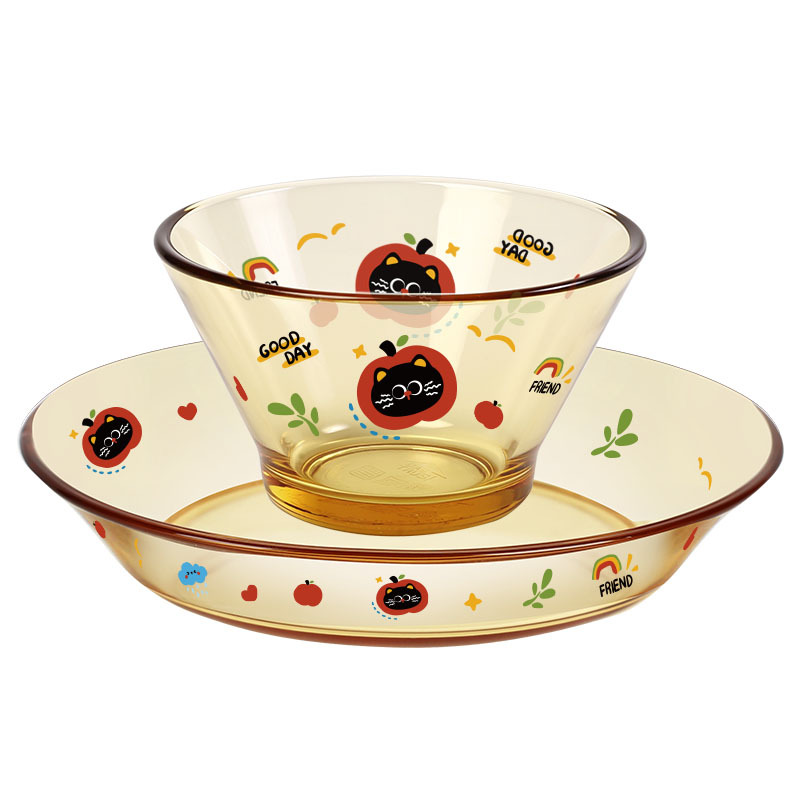 [Baba Farm] Brown Sugar Apple Collaboration Amber-Colored Bowl and Plate High Borosilicate Household Tableware Set