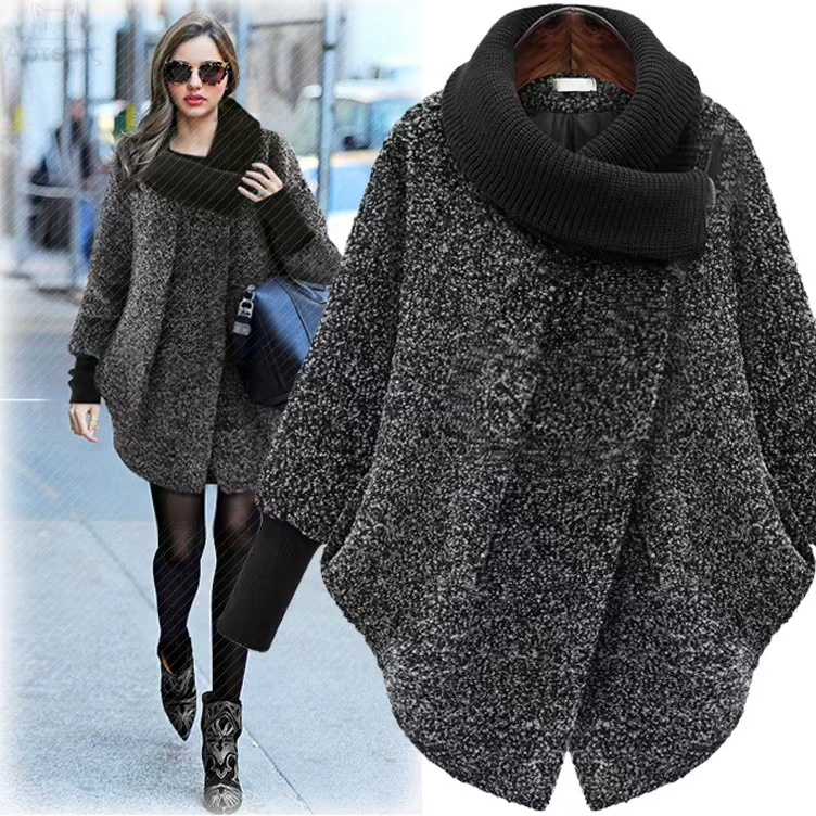 Áo khoác nữ cộng với size áo len nữ cổ cao Áo len dài giữa - Trung bình và dài Coat