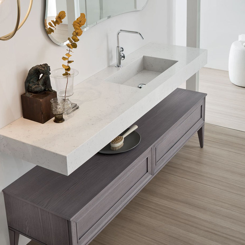 2021 New Rock board one-body Basin white waxy wood bathroom cabinet combination simple sink artificial stone wash basin