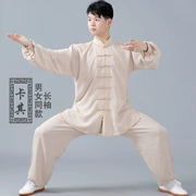 Quần áo du lịch cotton và vải lanh Tai Chi quần áo nam mùa xuân và mùa thu và võ thuật quần áo thực hành quần áo Tai Chi quần áo nữ buổi sáng mùa hè dịch vụ đào tạo bàn - Quần áo tập thể hình