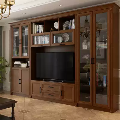 Custom simple modern living room multi-function TV cabinet combination wall bookcase storage cabinet background wall wine cabinet high and low cabinet