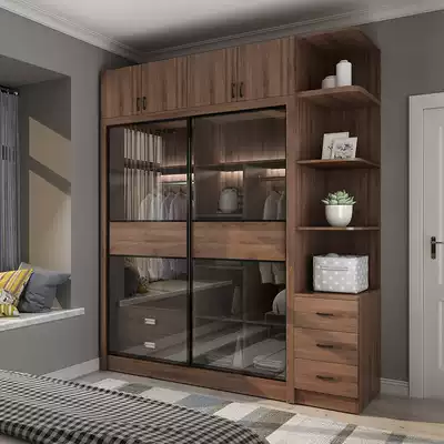 Nordic simple modern sliding door Tempered glass door wardrobe light luxury sliding door Bedroom 23 doors large wardrobe cloakroom