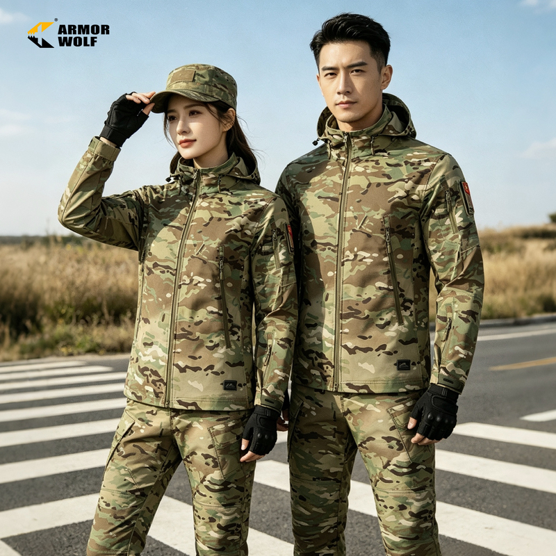 New Camouflage Tactical Suit for Men and Women, Outdoor Windproof and Waterproof Military-Style Training Jacket, Spring and Autumn Soft Shell Jacket New Camouflage Tactical Suit for Men and Women, Outdoor Windproof and Waterproof Military-Style Training Jacket, Spring and Autumn Soft Shell Jacket
