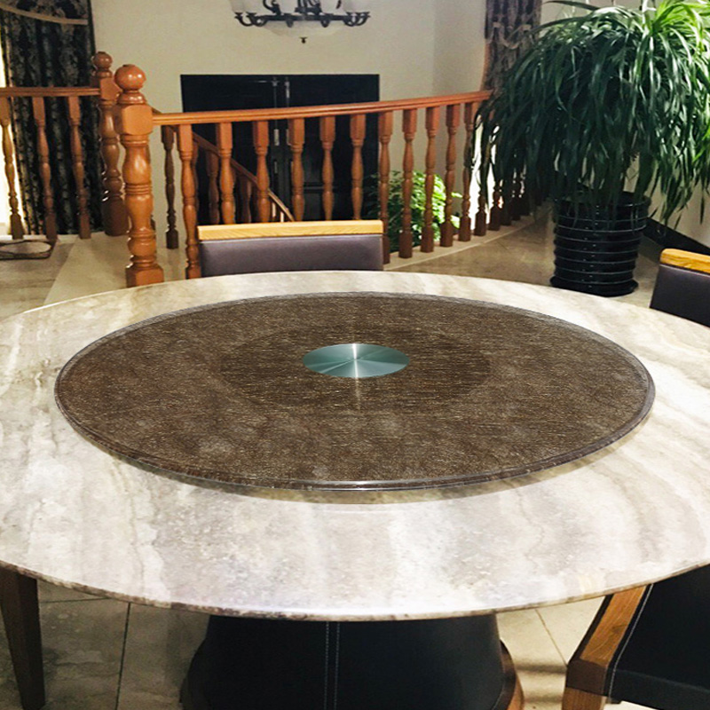 MA81 brown tea colour silk tempered glass furniture dining room hotel large round table rotary table clamping rubber standard aluminium alloy turntable