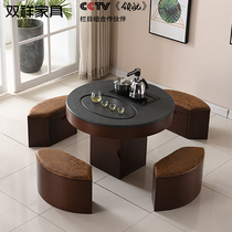 Light luxury round fire stone kung fu tea table tea table one balcony small tea table and chair combination home automatic simple