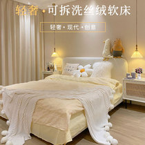 Nordic fabric bed master bedroom modern minimalist removable and washable 18m double wedding bed small apartment ins net red solid wood bed