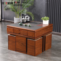 Fire-burning stone kung fu coffee table small apartment household tea table and kettle integrated balcony tea table and chair combination simple and modern