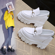 2021 summer new 9cm inner womens shoes thick soled British small leather shoes womens high heel white shoes muffin shoes