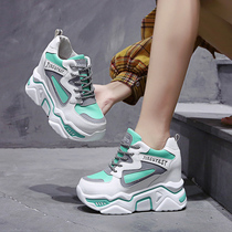 2021 Autumn New 9cm Inner height womens shoes thick bottom high heel father shoes womens wild muffin casual sports shoes
