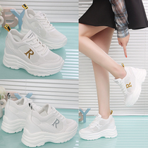 2021 Autumn New 8cm increased breathable white shoes female father shoes net shoes Joker casual sports shoes