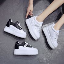 2021 Autumn New 7cm Inner height white shoes womens high heel thick soled casual sports shoes Joker muffin single shoes