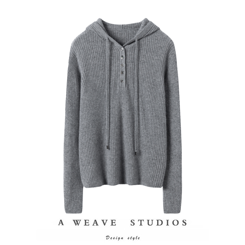 Really Not Overhyped! Wear It Casually ~ Women's Hooded Cashmere Sweater, Pure Cashmere Knit Base Layer Sweater for Autumn and Winter