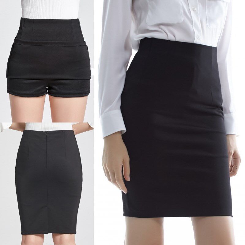 Skirt pure black summer one-step skirt culottes to work versatile short professional black dress job interview suit face 