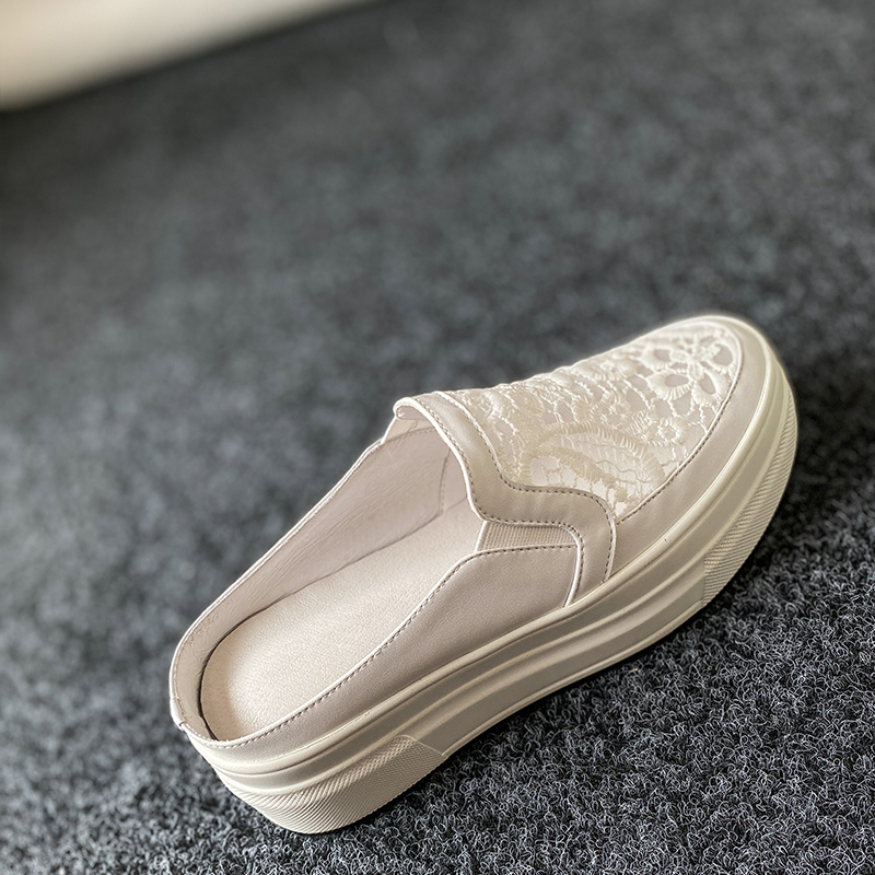 Thick soles slippers lace mesh breathless heel small white shoes semi-slippers leisure lazy drag lady summer