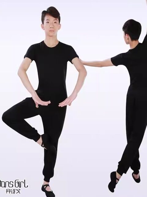 Danshige Spot Clothing Men's Dance Tops Practice Clothing Training Clothing Mercerized Cotton Men's Round Neck Short-Sleeved Black Adult