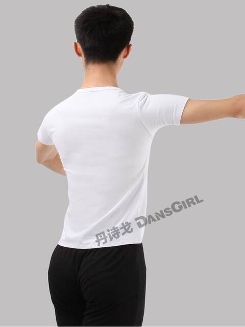 Danshige Spot Clothing Men's Dance Tops Practice Clothing Training Clothing Mercerized Cotton Men's Round Neck Short-Sleeved Black Adult