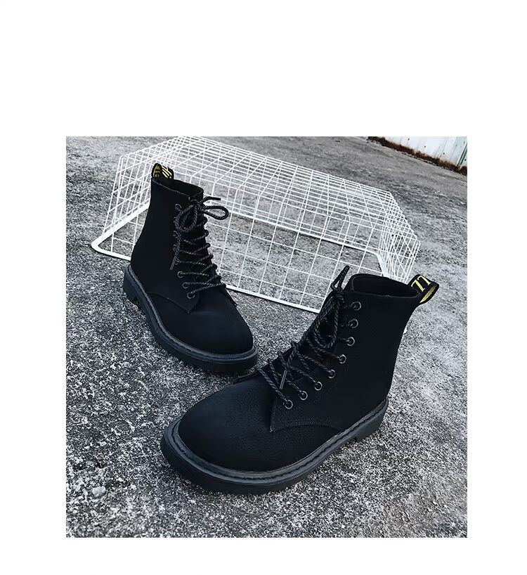 Giày cao cổ retro Martin boot nữ 2018 thu đông 2018 Học sinh mới Hàn Quốc đế bệt đế xuồng đế xuồng đế dày giày bốt nữ cổ cao