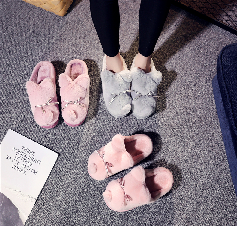 Dép cao gót mùa đông cotton nữ dễ thương hoạt hình mèo dày đáy chống trượt trong nhà không thấm nước giày lông mùa đông dép nữ thời trang