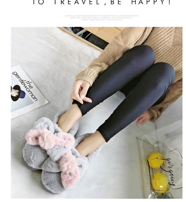2018 phiên bản Hàn Quốc của dép cotton ngọt ngào nơ ấm áp nữ mùa đông trong nhà và ngoài trời túi xách với lông tháng dép fila