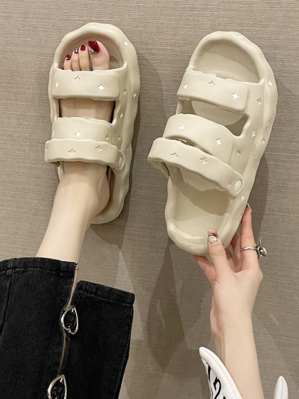 2025新款两穿凉拖鞋女厚底夏季可湿水外穿踩屎感时尚防滑沙滩凉鞋