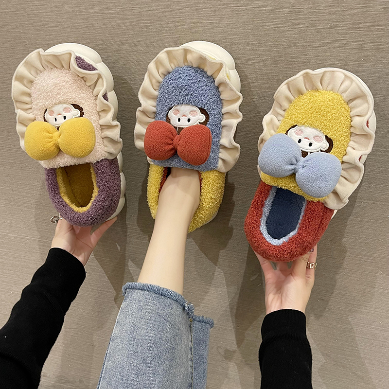 Cotton Slippers Women Winter Outwear Bag Heel Cute Princess Cartoon Interior Thick Bottom Plush Warm Moon Cotton Shoes-Taobao