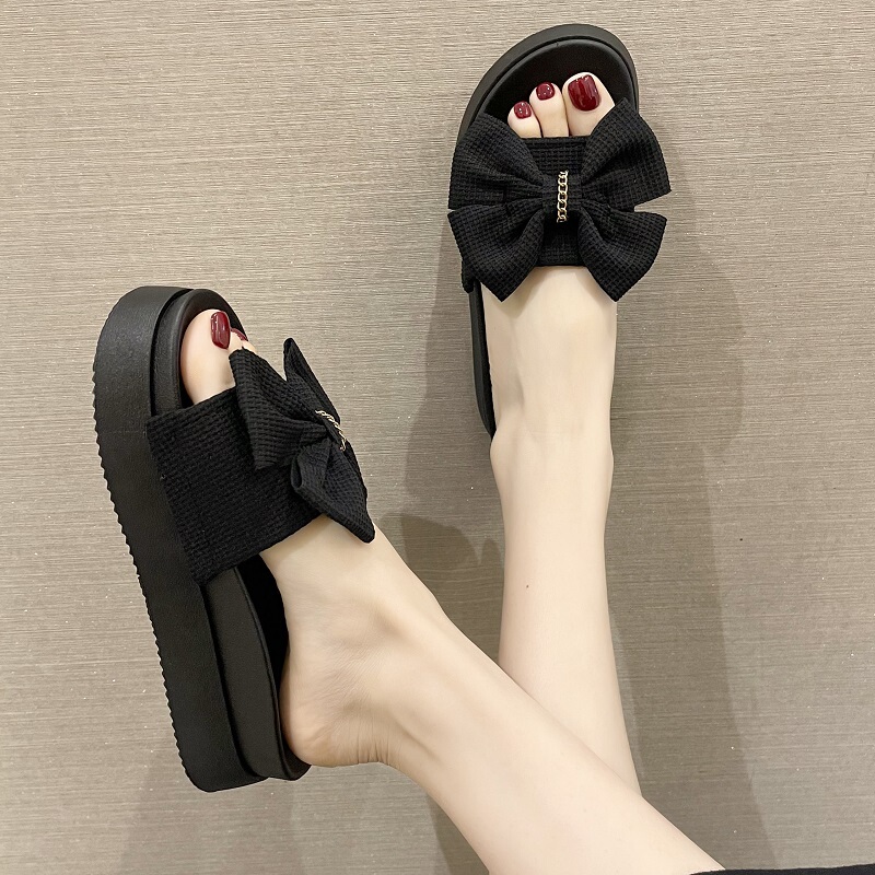 Women's Summer Slippers for Outdoor Wear 2026 New Fashion Bow-Knot Platform Height-Increasing Thick-Soled Non-Slip Beach Sandals