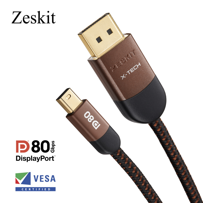 Zeskit Vesa Certified Dp80Gbps 2.1 Minidp to Displayport 16K8K Ultra-Flexible Cable