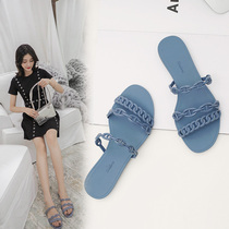 Pig Nose Chain Slippers Female Summer Flat Outside Wearing Net Red Sandals Slippers Non-slip Tourist Holiday Seaside Beach Shoes Women