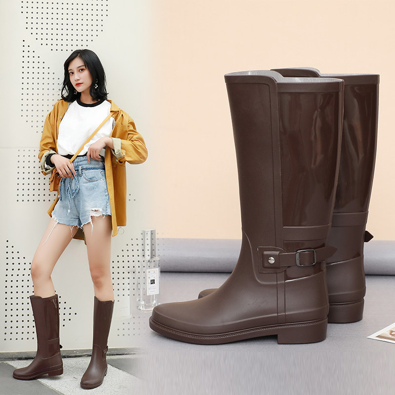 Autumn rain boots women's high tube fashion Korean water shoes women's rain boots long tube overshoes waterproof non-slip outer wear work rubber shoes