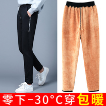 2021 new sports pants womens casual pants loose high waist plus velvet Harlan pants lamb velvet straight pants women autumn and winter