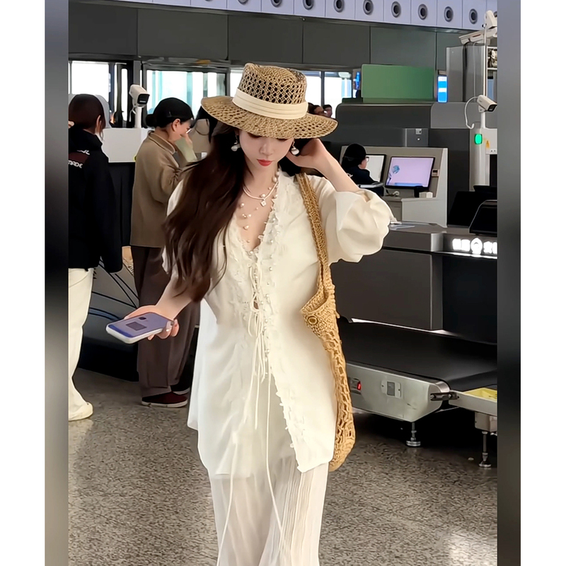 Designed with Three-Dimensional Lace Ties, Loose-Fitting Women's Shirt, 2026 Summer New Style Fishtail Lace Skirt Two-Piece Set