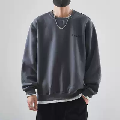 Round neck thick cotton T men's autumn and winter new Korean version of the trend loose and wild tide brand pullover fake two-piece clothes tide