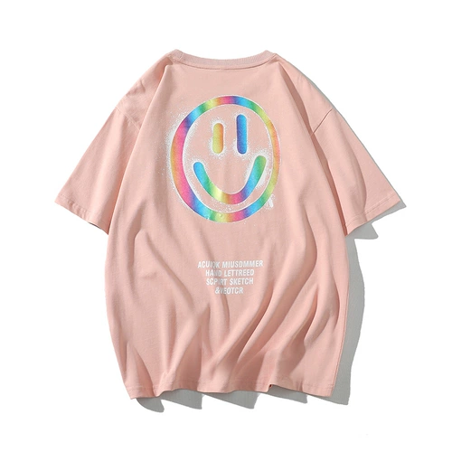 Хлопковая базовая приятная телу футболка с коротким рукавом для влюбленных, оверсайз