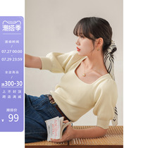 Farth Luffany style square neck foam with sleeveless knitted blouse Women summer 2022 New design Feel Vintage Short Sleeve T-Shirt