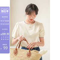 Method Silk Alu Style Design Sensation Blouse Women Summer Retro Bubble Sleeveless 100 Touch Temperament Short Sleeve Short t-shirt