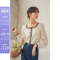 FSilk Alu Style Lock Bones Square Collar Blouse Womens Spring 2022 New Two Sets Design Sensational Retro Shirt