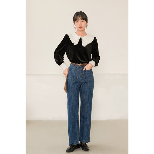 Бархатная кукла, демисезонная рубашка, сексуальный ретро черный лонгслив, французский стиль