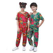 Northeast flower clothes childrens two-person turn rural floral girls festive large flower cloth home clothes new funny boys