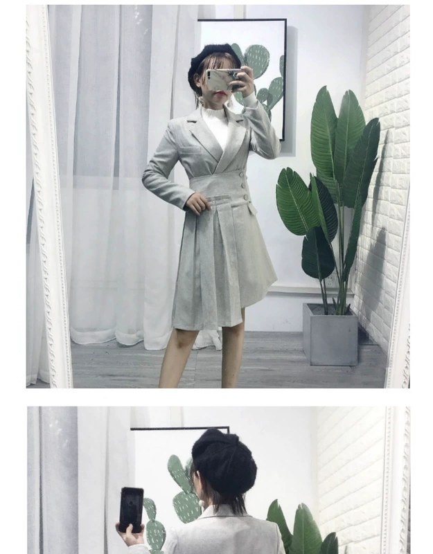 Áo khoác mỏng mùa xuân và mùa thu mới của phụ nữ Phong cách Hàn Quốc OL khí chất mỏng phù hợp với cổ áo không đều gấu áo dài giữa - Trench Coat