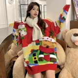 Рождественский японский ретро милый демисезонный трикотажный свитер, оверсайз