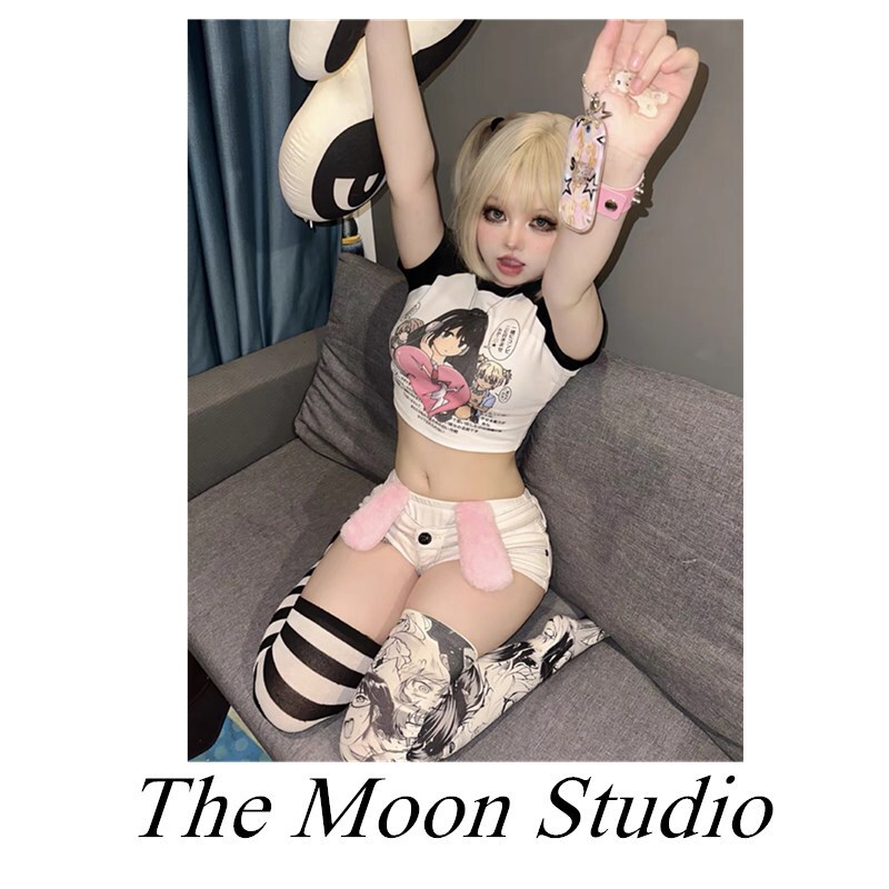 Y2K Millennial Anime Short Cropped T-Shirt for Women Subculture Punk Japanese Manga Top Shibuya Hot Girl