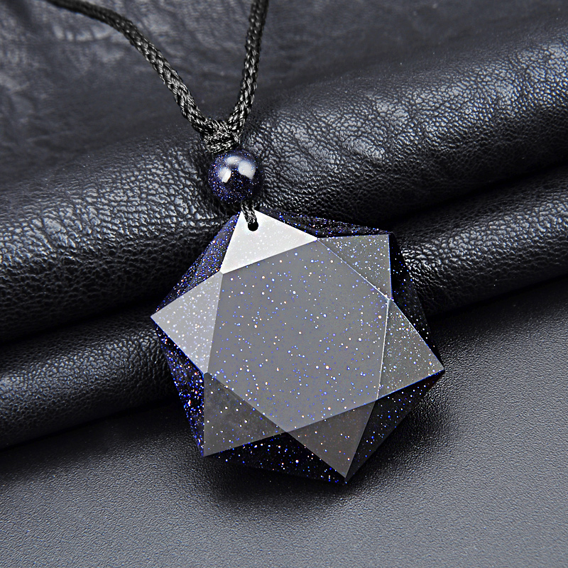 Six-manifesto necklace men star sky with blue sand stone Japanese Han tide personality student teen hang pendant