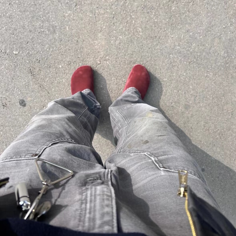 Vintage Cht B136 Gvl Washed and Distressed Double-Knee Canvas Work Pants, Gravel Gray Lumberjack Pants