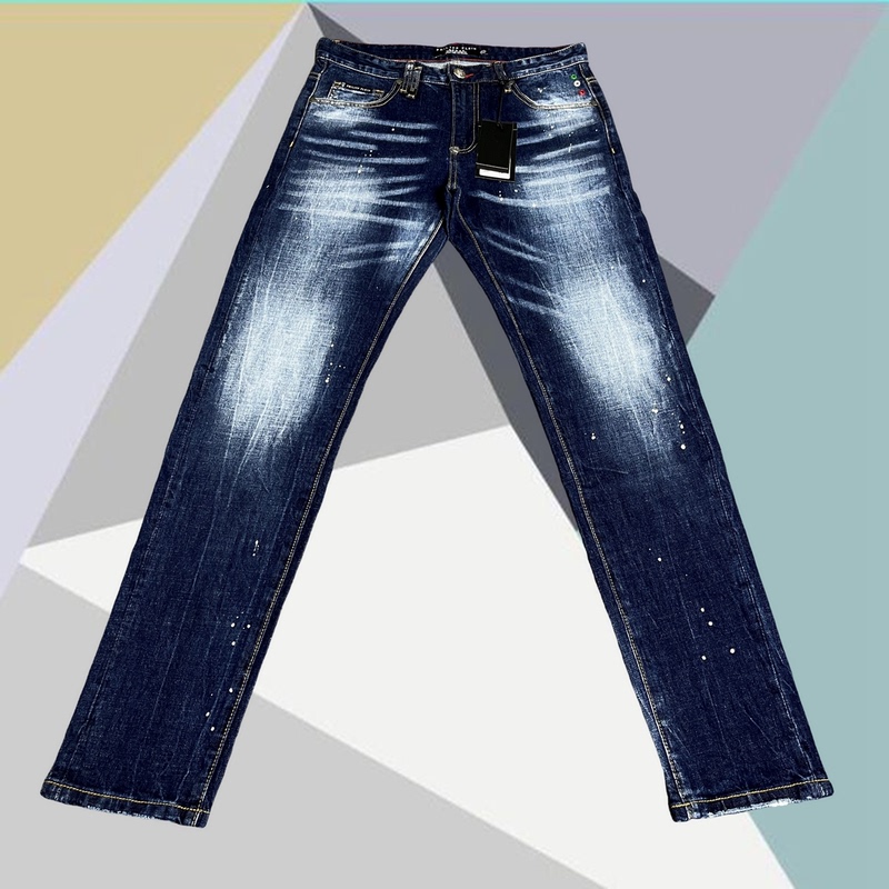 Original Design Men's Jeans with Ink Splatter Wash, Fashionable and Versatile, Slim Fit, Skinny Jeans, European and American Style Pp