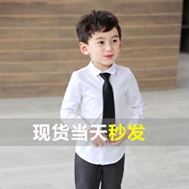 Boys shirt 2021 new childrens white shirt mens long sleeve gown solid color big and small childrens performance shirt